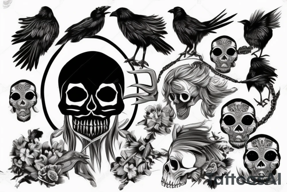 skull with a crow on top tattoo idea