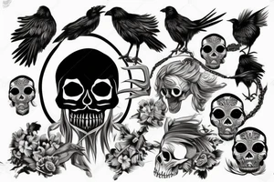 skull with a crow on top tattoo idea