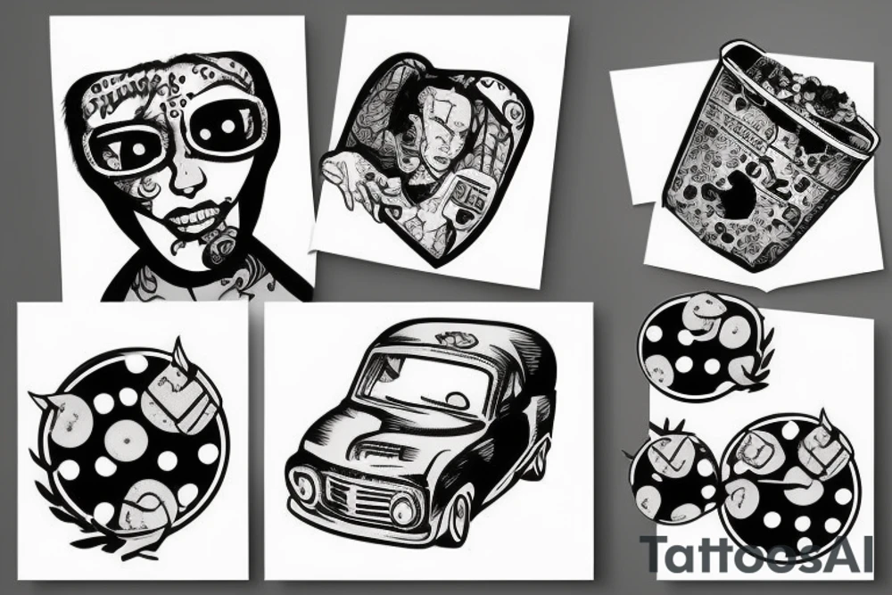 trash polka style tattoo idea