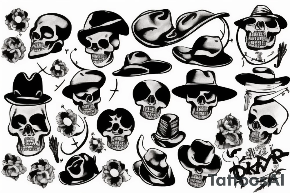 skull with a hat tattoo idea