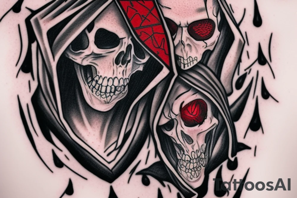 Grimreaper with hood with red pupils tattoo idea