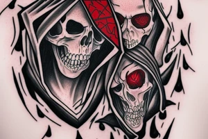 Grimreaper with hood with red pupils tattoo idea