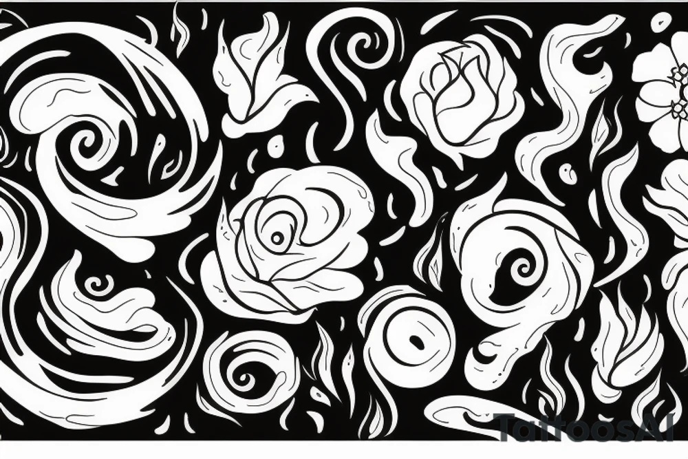 Soul mates, dainty, floral, fire, ocean wave tattoo idea