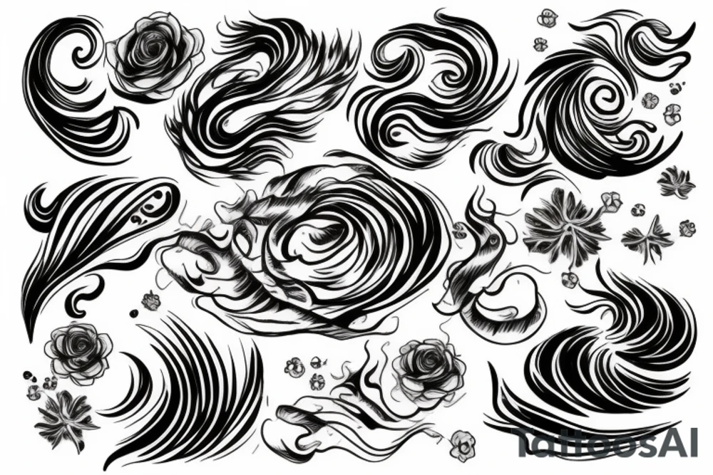 Soul mates, dainty, floral, fire, ocean wave tattoo idea