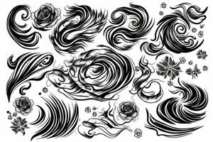 Soul mates, dainty, floral, fire, ocean wave tattoo idea