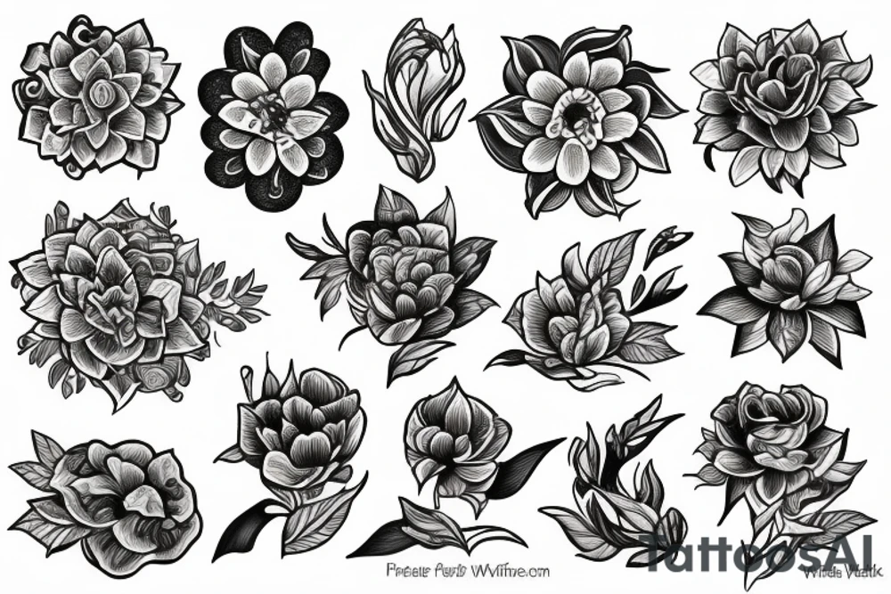 Flowers with fire and ice tattoo idea