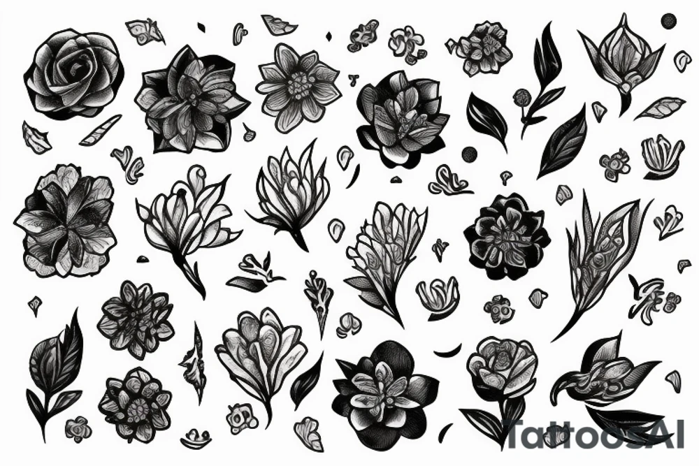 Floral with ice with fire tattoo idea