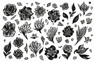 Floral with ice with fire tattoo idea