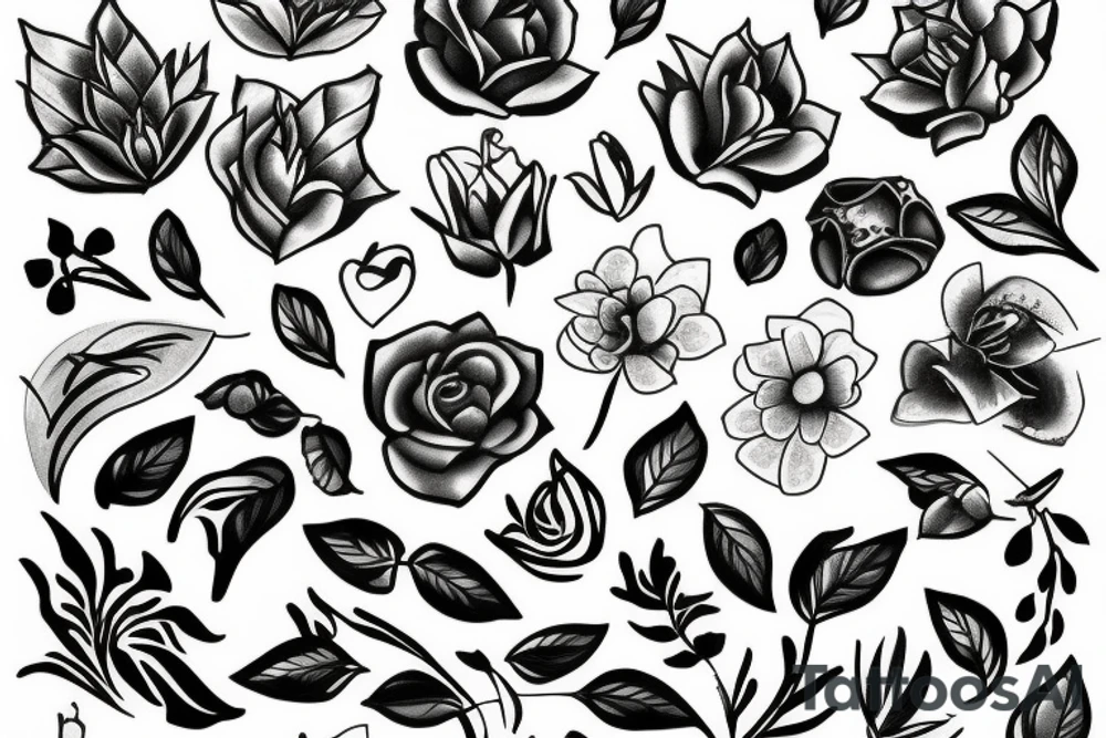 Floral with ice with fire tattoo idea