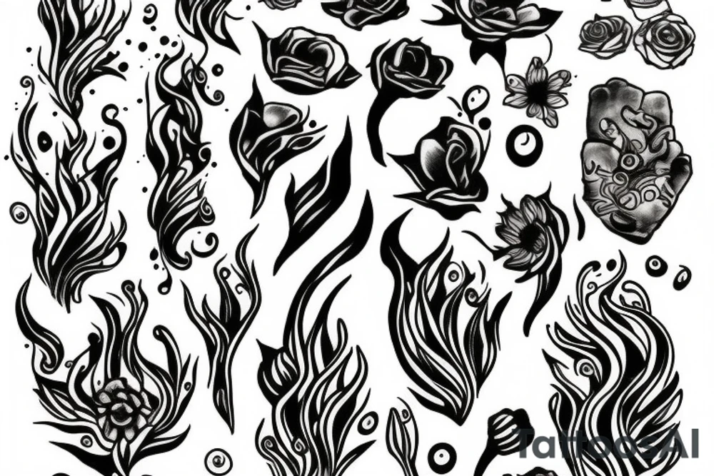 Floral with ice with fire hands tattoo idea