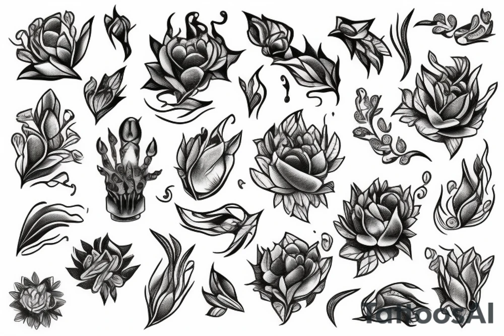 Floral with ice with fire hands tattoo idea