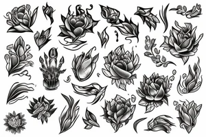 Floral with ice with fire hands tattoo idea