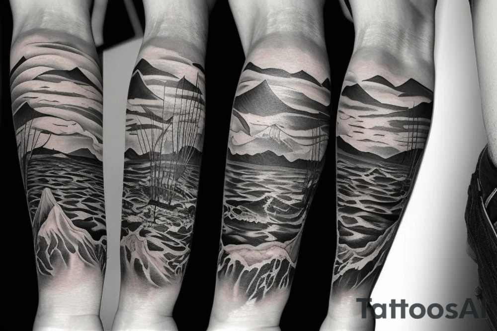 Ocean mountains tattoo idea