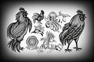 1 bracelet combining 3 animals is a rooster, a dog and a cat tattoo idea