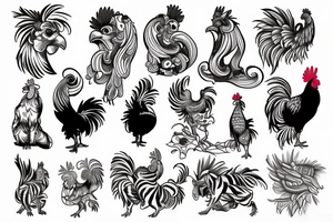 a rooster a dog  a tiger tattoo idea