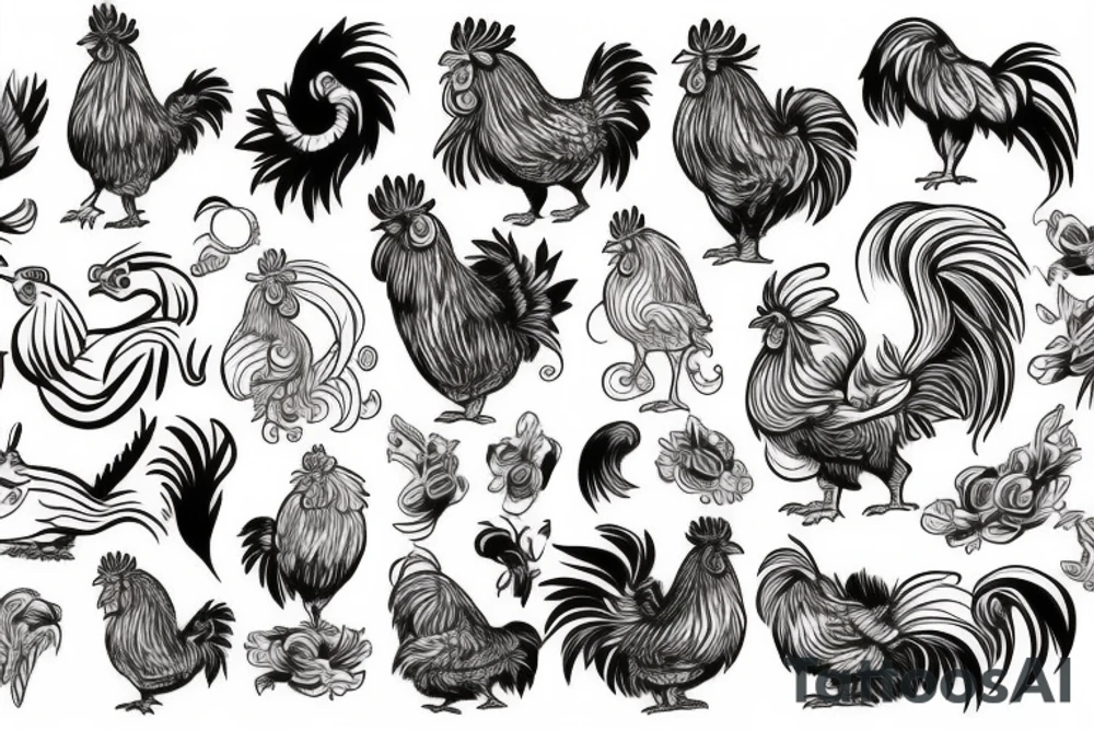 a rooster a dog  a tiger tattoo idea