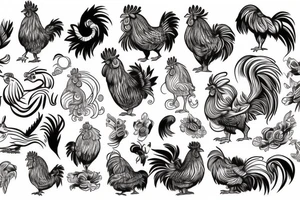 a rooster a dog  a tiger tattoo idea