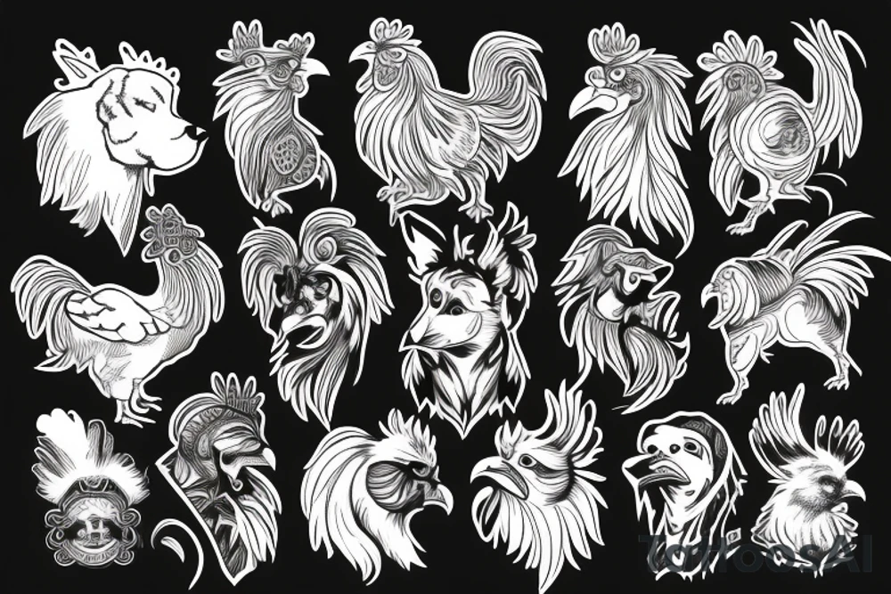 a rooster mix a dog  mix a tiger tattoo idea