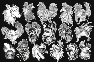 a rooster mix a dog  mix a tiger tattoo idea