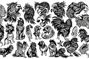 a rooster mix a dog  mix a tiger tattoo idea