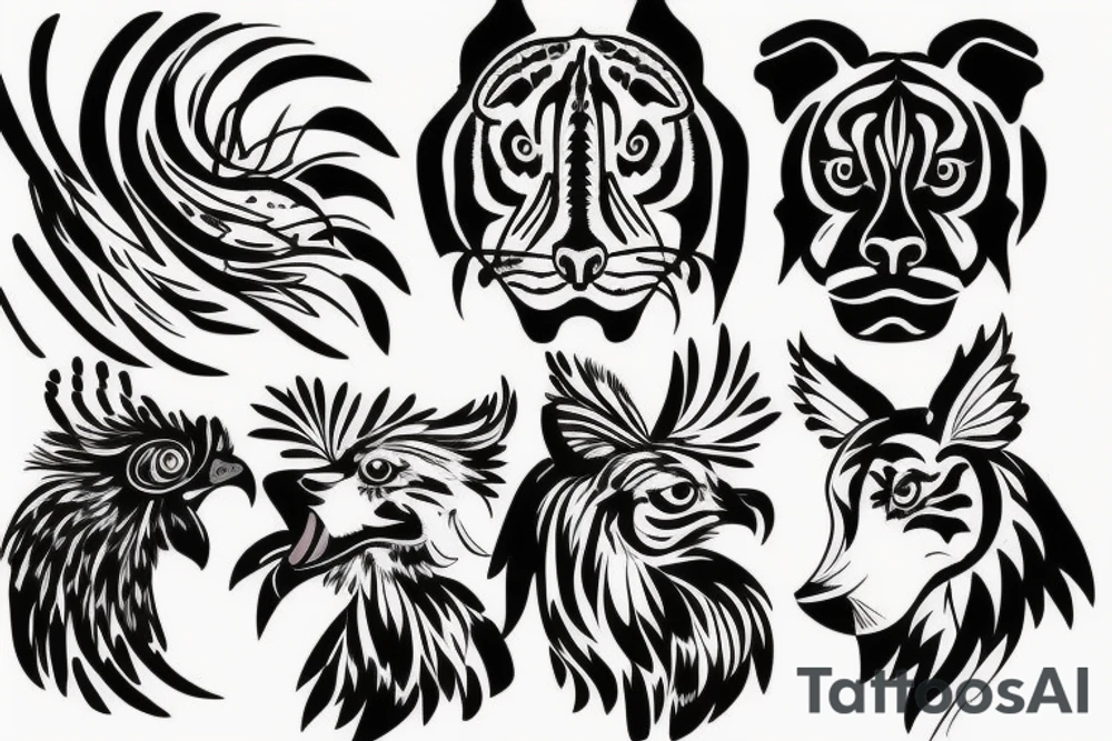 a rooster mix a dog  mix a tiger tattoo idea