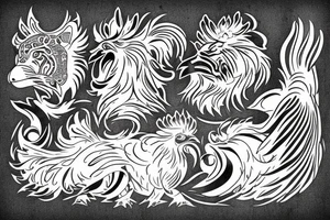 a rooster mix a dog  mix a tiger tattoo idea