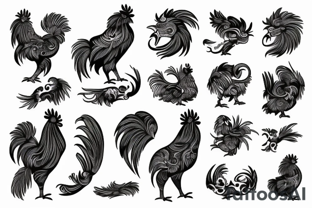 a rooster with a dog with
 a tiger tattoo idea