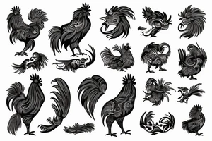 a rooster with a dog with
 a tiger tattoo idea