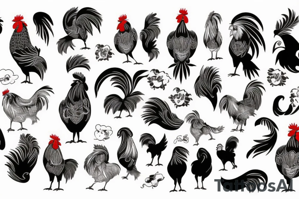 a rooster with a dog with
 a tiger tattoo idea