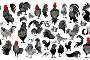 a rooster with a dog with
 a tiger tattoo idea
