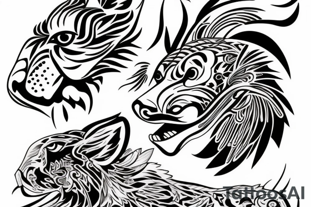 rooster eyes next to dog eyes next to tiger eyes tattoo idea
