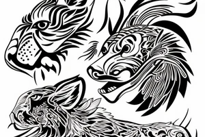 rooster eyes next to dog eyes next to tiger eyes tattoo idea