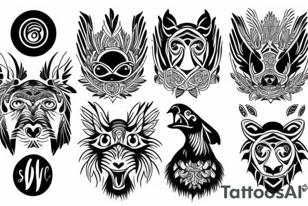 rooster eyes next to dog eyes next to tiger eyes tattoo idea