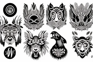 rooster eyes next to dog eyes next to tiger eyes tattoo idea