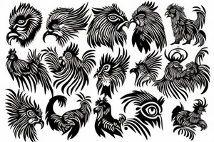 rooster eyes next to dog eyes next to tiger eyes tattoo idea