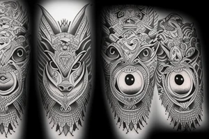 rooster eyes next to dog eyes next to tiger eyes tattoo idea