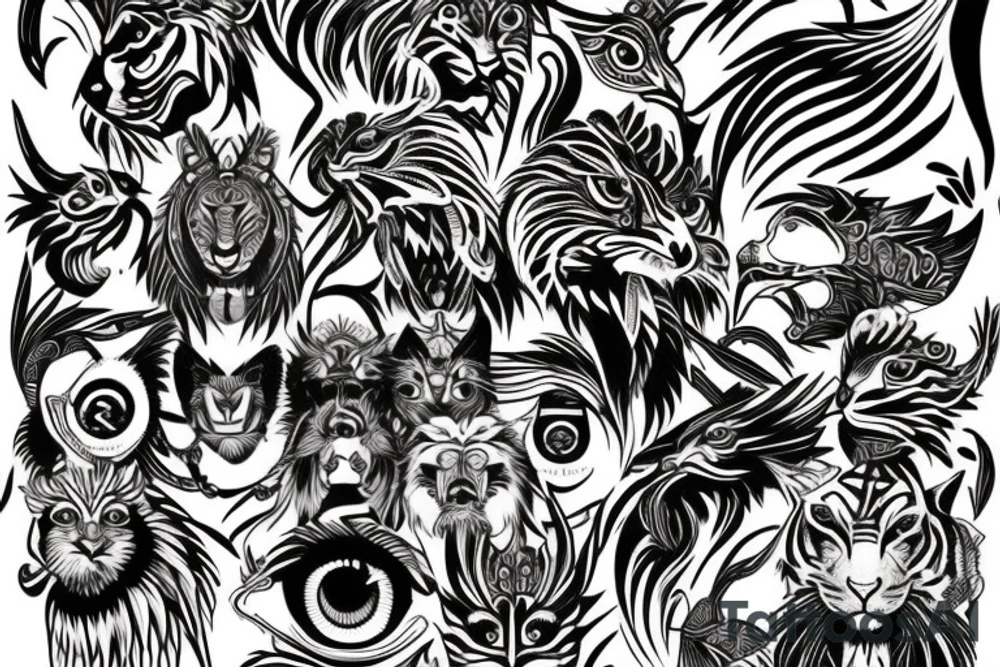 rooster eyes and dog eyes and tiger eyes tattoo idea