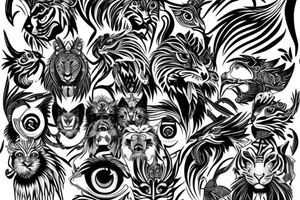rooster eyes and dog eyes and tiger eyes tattoo idea
