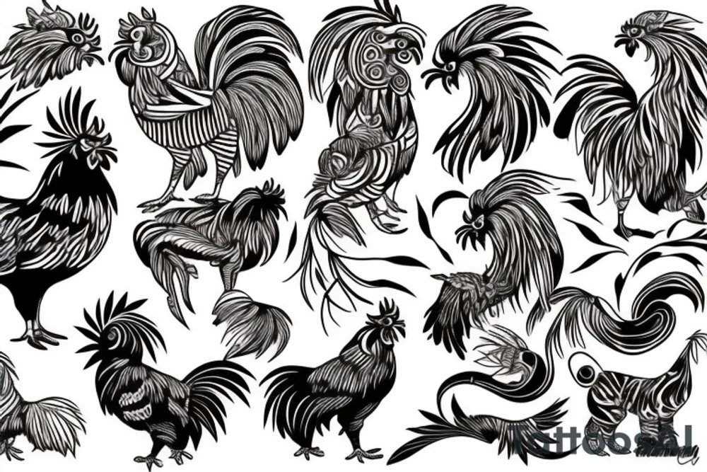 rooster and dog and tiger tattoo idea