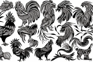 rooster and dog and tiger tattoo idea