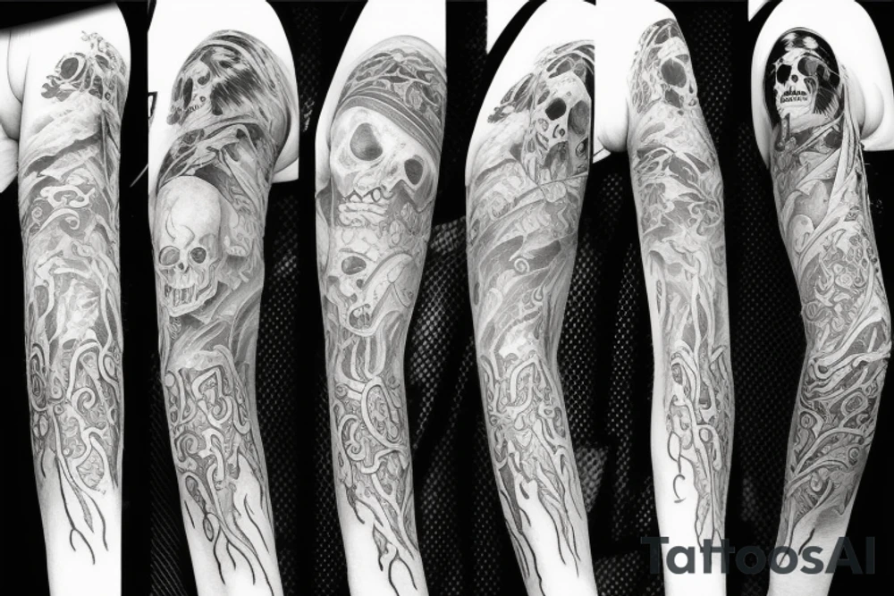 Female reaper full sleeve tattoo idea
