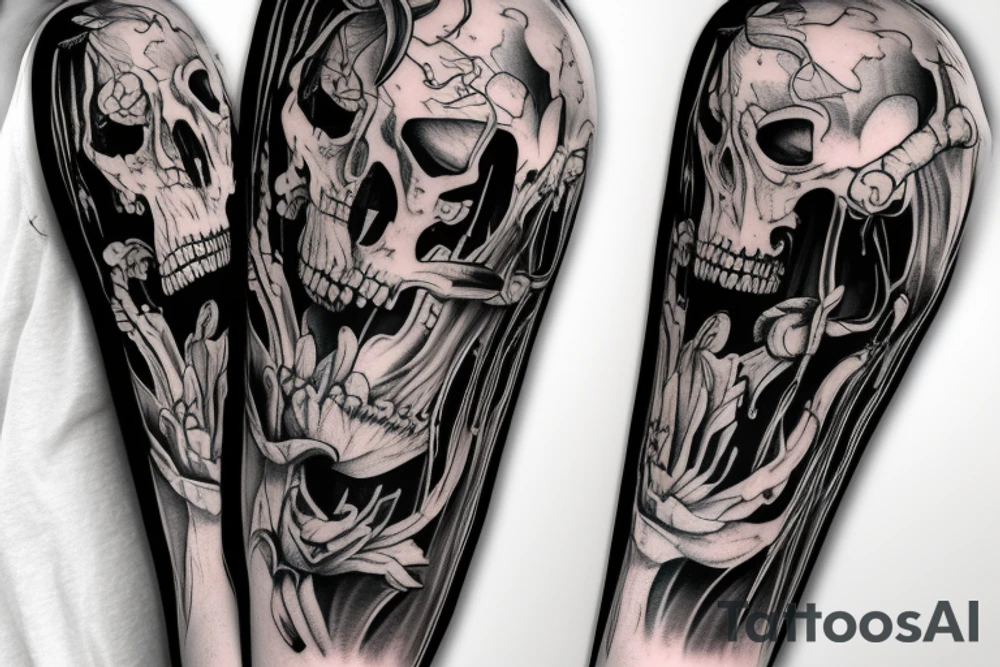 Female reaper full sleeve tattoo idea