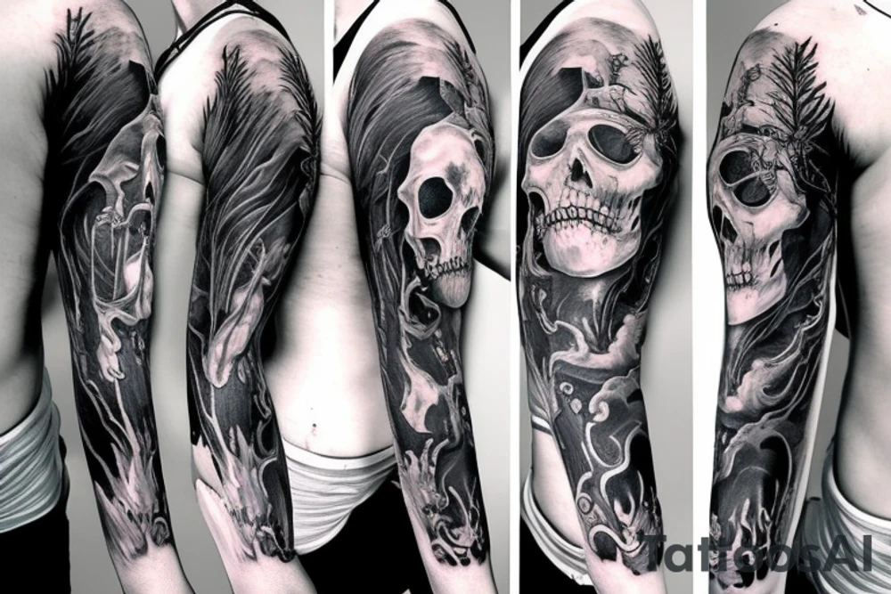 Female reaper full sleeve tattoo idea
