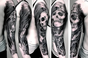 Female reaper full sleeve tattoo idea