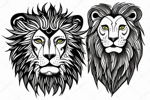 Branch with Ivy and colored leaves, fierce wise lion near the branch tattoo idea