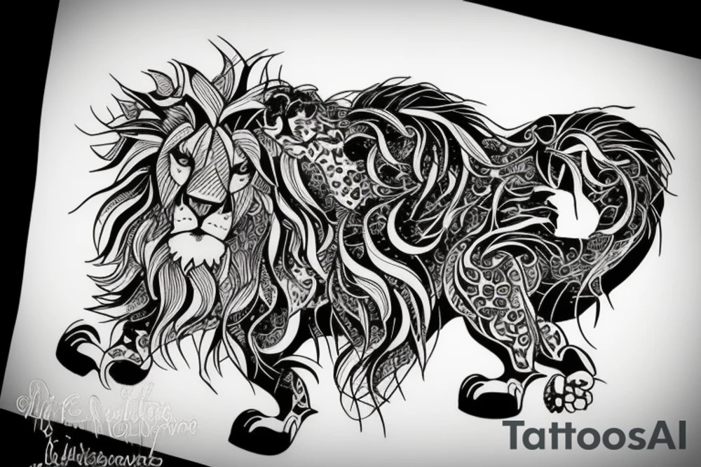 Fierce lion and Ivy tattoo idea