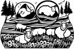 sheep on a hilltop scene tattoo idea