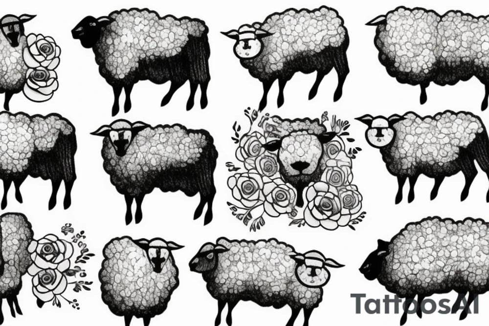 6 sheep on a hilltop scene tattoo idea