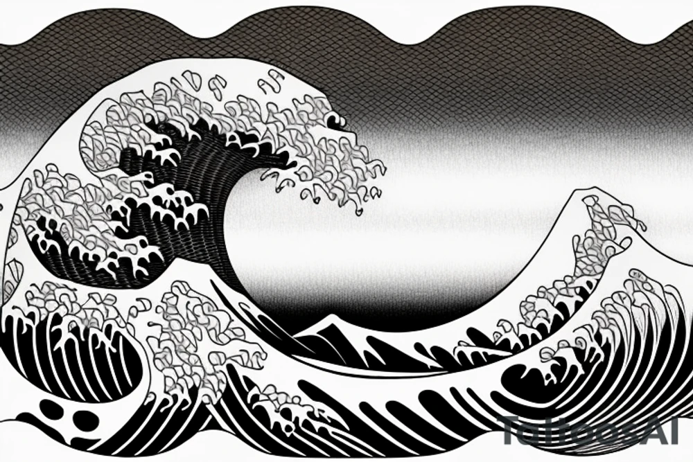 hokusai wave framed inside a rectangular tattoo idea