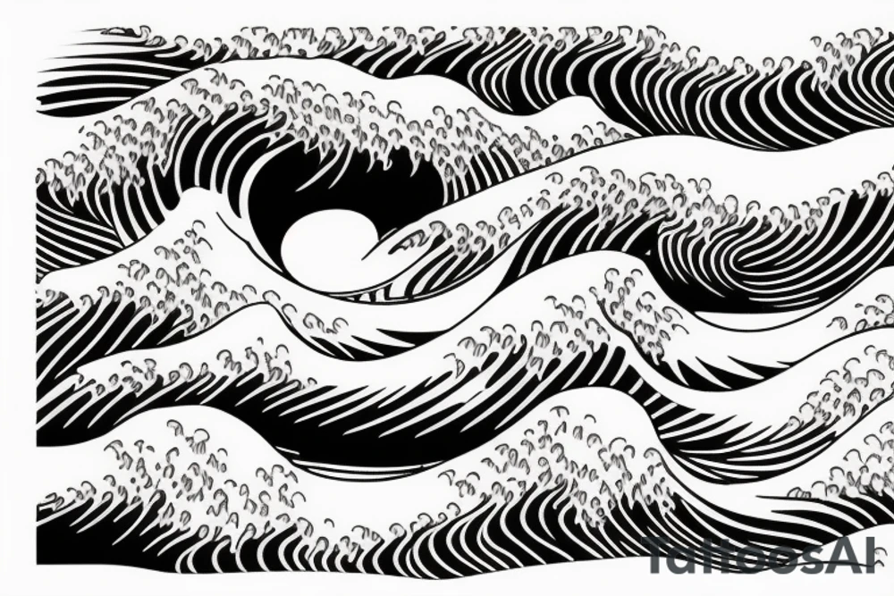 hokusai wave framed inside a rectangular tattoo idea